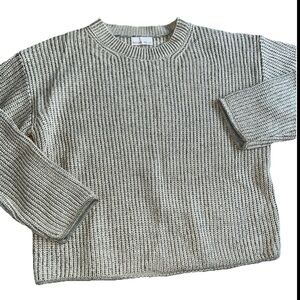 Becool NEW chunky Knit SOFT Sweater, Beige Gray Textured Boxy Women LRG PULLOVER